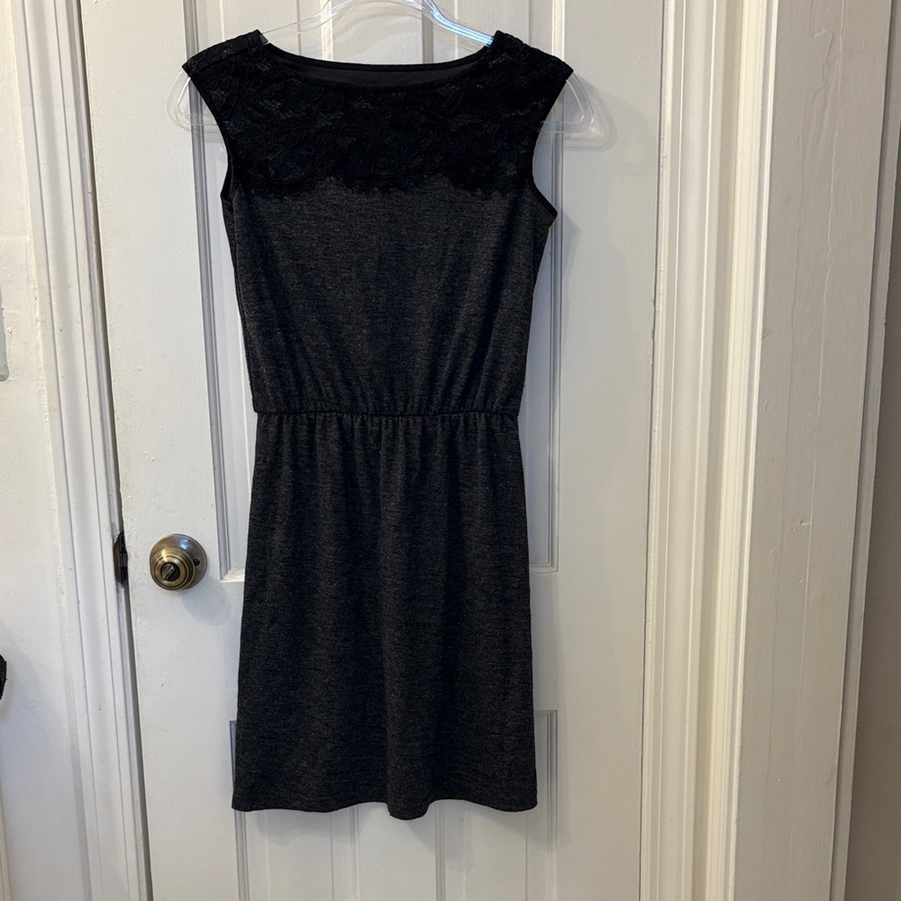 LOFT Black Sleeveless Mini Dress with Lace Detail